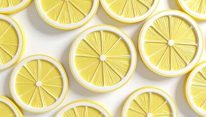 Detailed 3D Render of Sliced Lemon Against Pure White Background in Clay Style