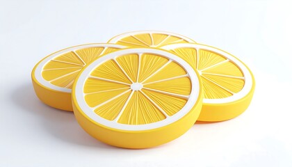 Sliced Lemon 3D Render with Juicy Details on Pure White Background in Clay Render Style