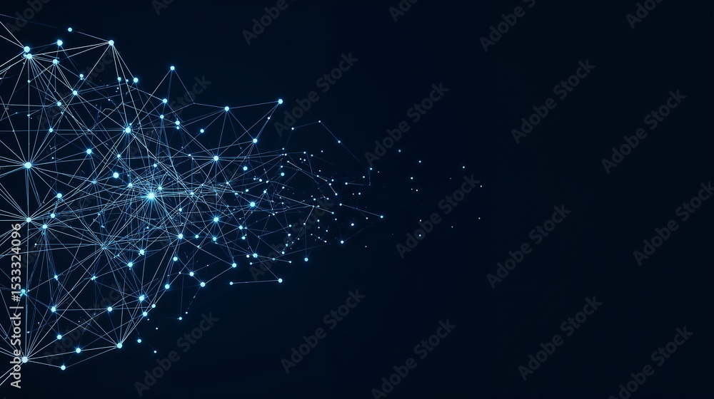 Poster abstract digital network blue glowing nodes lines connections dark background lucid realism style im