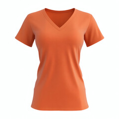 Plain orange V-neck t-shirt 3D mockup showcasing front view for women's casual wear presentation on white background.