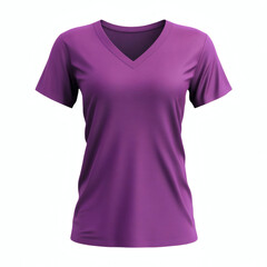 Plain purple V-neck t-shirt 3D mockup showcasing front view for women's casual wear presentation on white background.