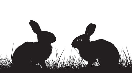 Rabbits silhouette isolated in White background