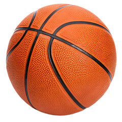 Fototapeta premium A close up view of a textured orange basketball with black lines against a black background image shot