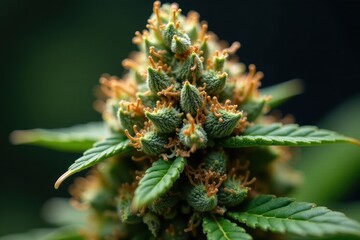 Close-up of a single cannabis nug with flecks of trichomes and subtle texture details, detail, nugget
