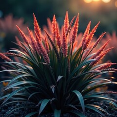 Dark mondo grass with long slender stems supporting deep glossy black leaves, ornamental, leaves