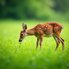 gentle deer nibbles tender shoots in a verdant meadow, green meadow, nature