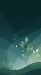 svg illustration style abstract night forest background. serenity. modern design. green color scheme.