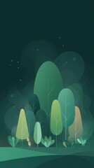 svg illustration style abstract night forest background. serenity. modern design. green color scheme.