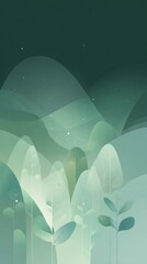 svg illustration style abstract night forest background. serenity. modern design. green color scheme.