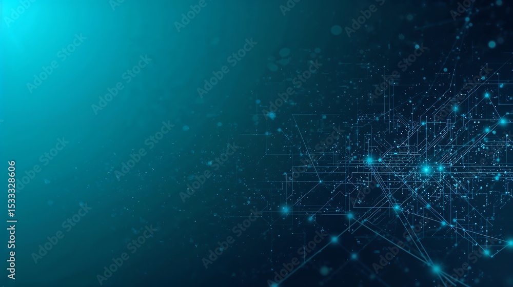 Poster teal abstract network digital art glowing lines circuit board pattern background blue