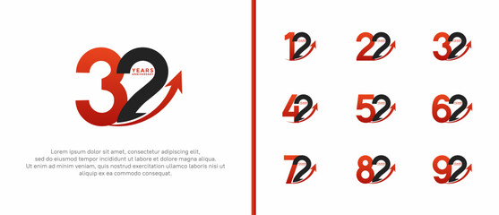 set of anniversary logo flat red and black color on white background for celebration moment