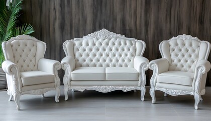 Elegant white furniture set in a room.