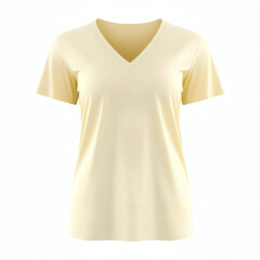 Plain light yellow V-neck t-shirt 3D mockup showcasing front view for women's casual wear presentation on white background.