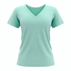 Plain mint V-neck t-shirt 3D mockup showcasing front view for women's casual wear presentation on white background.