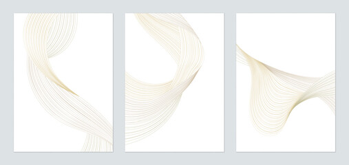 Abstract line wall art set, minimalist flowing lines in shades of brown on a white background. The lines have a distinct arrangement, creating different patterns of curves and waves