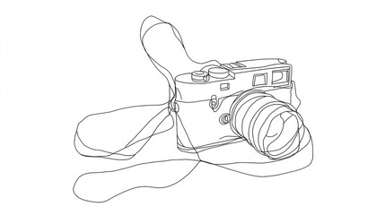 Obraz premium Creative minimalist line drawing of a vintage camera showcasing its elegant design and artistic essence