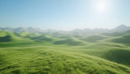 Obraz premium Lush green hills and a bright sky.