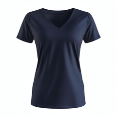 Plain blue navy V-neck t-shirt 3D mockup showcasing front view for women's casual wear presentation on white background.