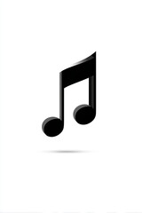 A black eighth note with shadow on a white background illustration art