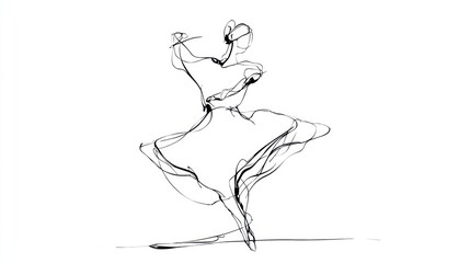 Fototapeta premium Elegant dancer spins gracefully, conveying expressive motion through flowing dress on a pristine white background
