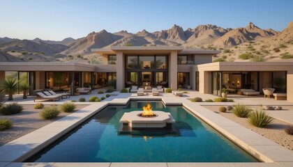 Fototapeta premium Desert luxury mansion with sustainable architecture 