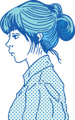 憂鬱な表情の女性の横顔のカラーイラスト