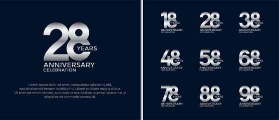 set of anniversary logo flat silver color on dark blue background for celebration moment