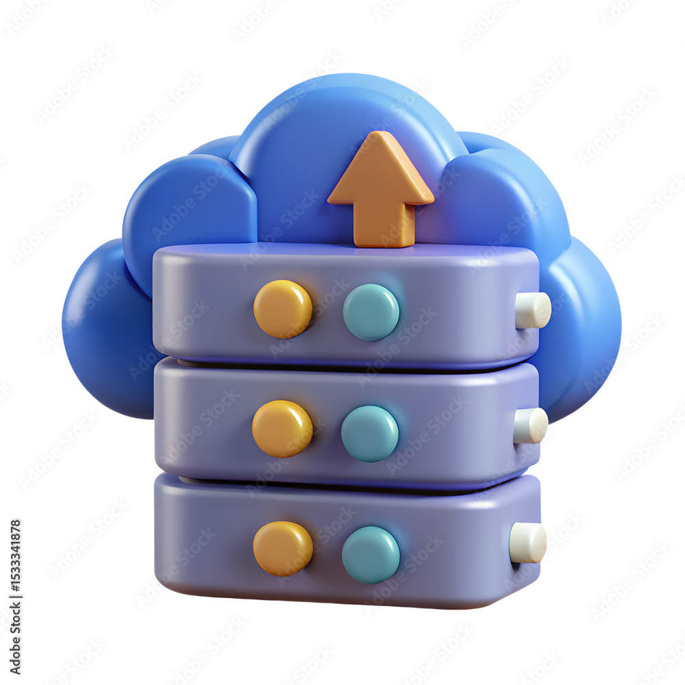 Poster 3d render of cloud data storage and upload arrow isolated white background