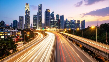 Fototapeta premium City highway sunset traffic light trails