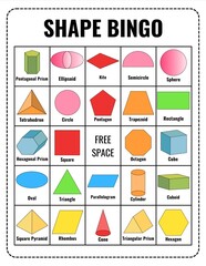 Colorful 2D and 3D Shapes Bingo Game for Kids – Learn Geometry I Math, Printable Educational Activity