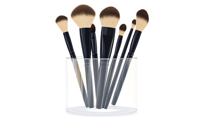 Illustrations of cosmetic products and teenage models in various makeup scenarios, isolated on white background for commercial beauty and skincare concepts.