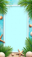 Tropical summer card template design with starfish and coconut leaves, perfect for seasonal greetings and invitations