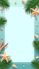 Tropical summer card template design with starfish and coconut leaves, perfect for seasonal greetings and invitations