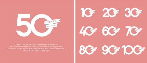set of anniversary logo flat white color with ribbon for celebration moment