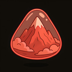 A cartoon illustration of a mountain and clouds within a rounded, clear shape.