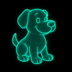 A glowing, holographic-style cartoon dog