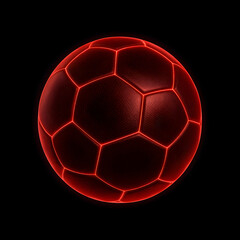 A glowing holographic soccer ball with red lines