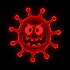 A glowing red cartoon germ or virus