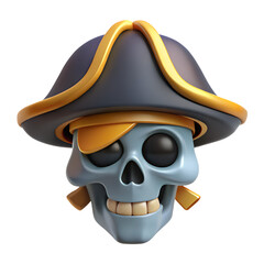 3d rendered pirate skull in a tricorne hat with a smiling expression