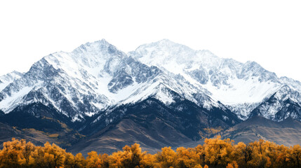 Majestic snow capped mountains with sharp peaks and clear blue sky scenic winter landscape isolated on white background