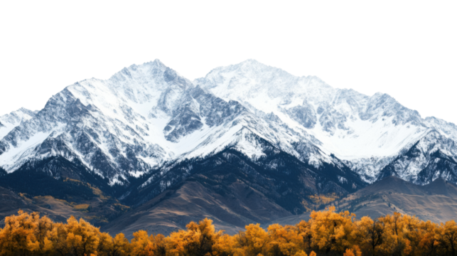 Majestic snow capped mountains with sharp peaks and clear blue sky scenic winter landscape isolated on white background - Powered by Adobe