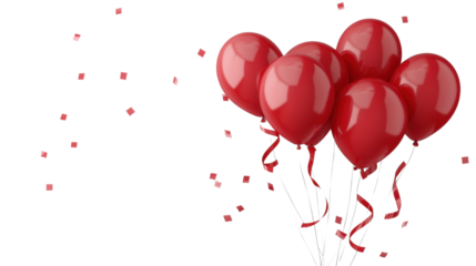 red balloons with ribbon on white background