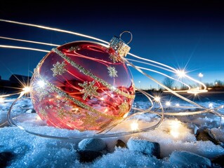 Festive Christmas orb amidst winter night
