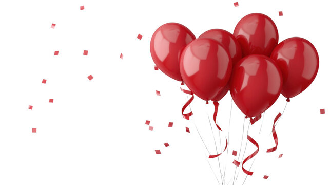 red balloons with ribbon on white background