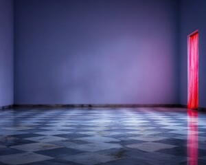 Empty room with a vibrant red door