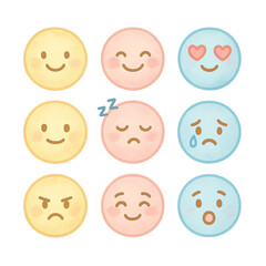 Cute Mood Tracker Icons – Pastel Watercolor Emotions Set (9 PNG)