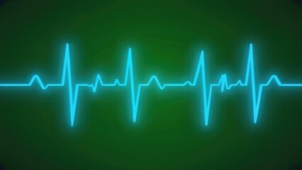 Pulse of Life: A vibrant neon heartbeat pulses across a deep green backdrop, symbolizing the rhythm of life, health, and the intricate complexities of the human body.
