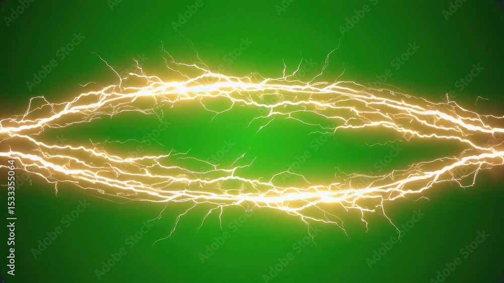 Poster electric arc on green: two vibrant electric arcs intertwine against a striking green backdrop, creat