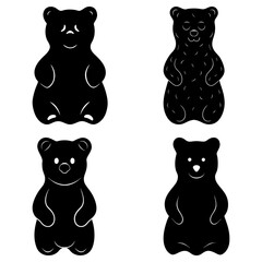 Four gummy bears in black and white with varying details and outlines on a white background image design