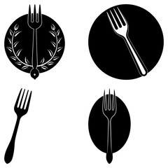 Illustration featuring four distinct fork designs in black and white minimalist style art work